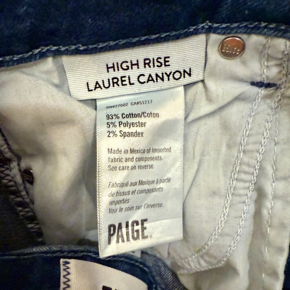 Paige Premium Denim High Rise Laurel Canyon Jeans — Dark Wash Slit Flare (W 24) - Picture 7 of 8